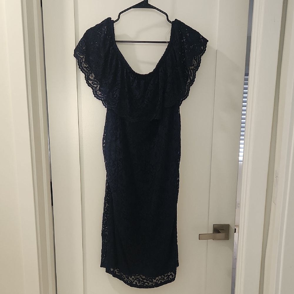 Pinkblush Black Ruffled Sheath Midi Dress (Maternity)